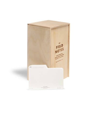 Front of the Archival Wooden Box for storing Field Notes memo books, shown at an angle.