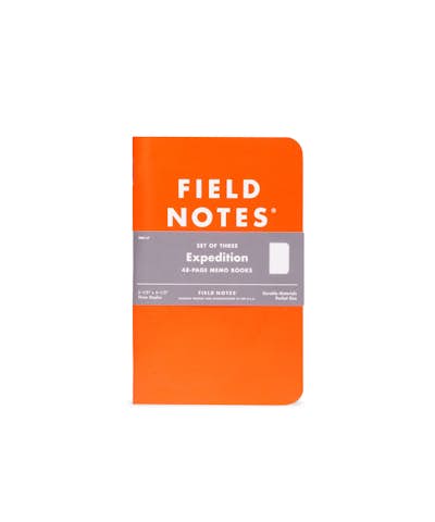 Expedition Edition waterproof notebook with orange cover.