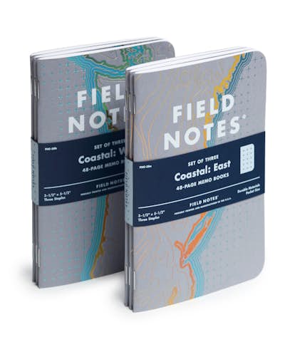 Field Notes Coastal East and Coastal West 3-Packs at an angle.